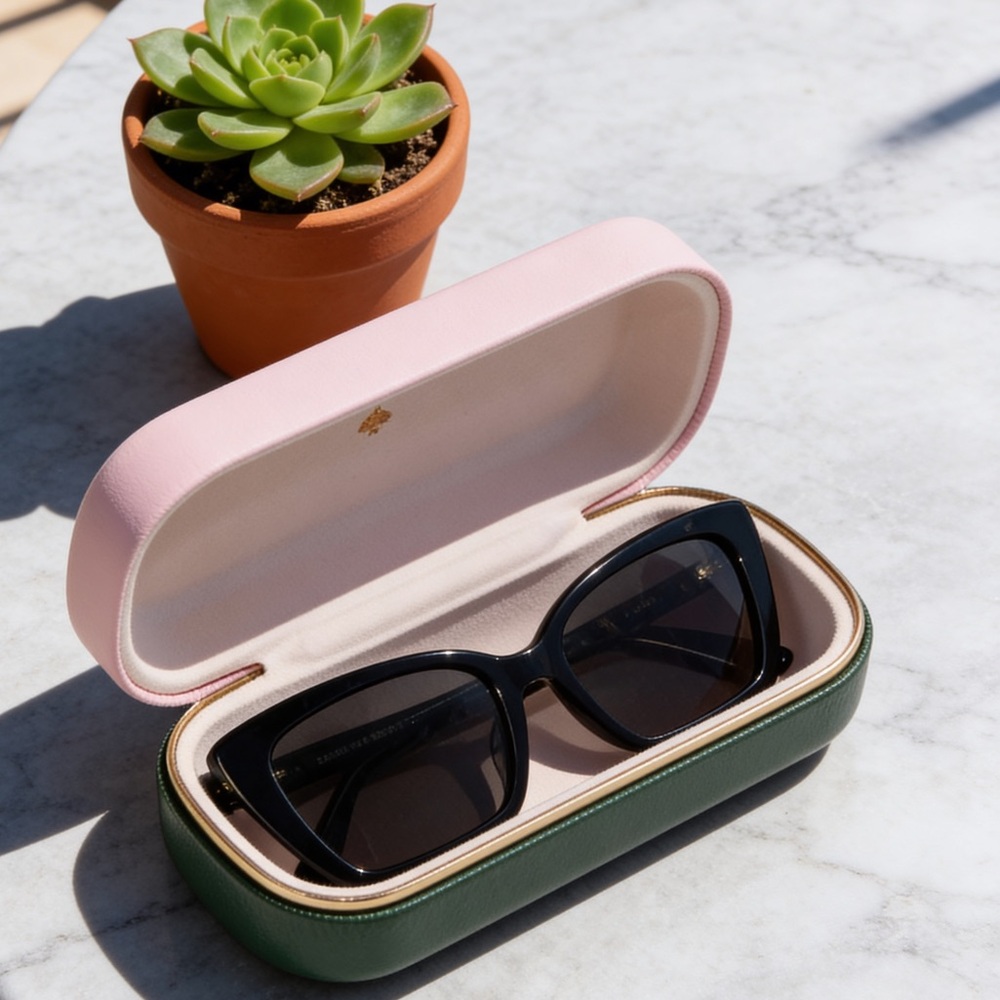 Kate Spade Pink and Green Clamshell Hard Sunglasses Case - See Video